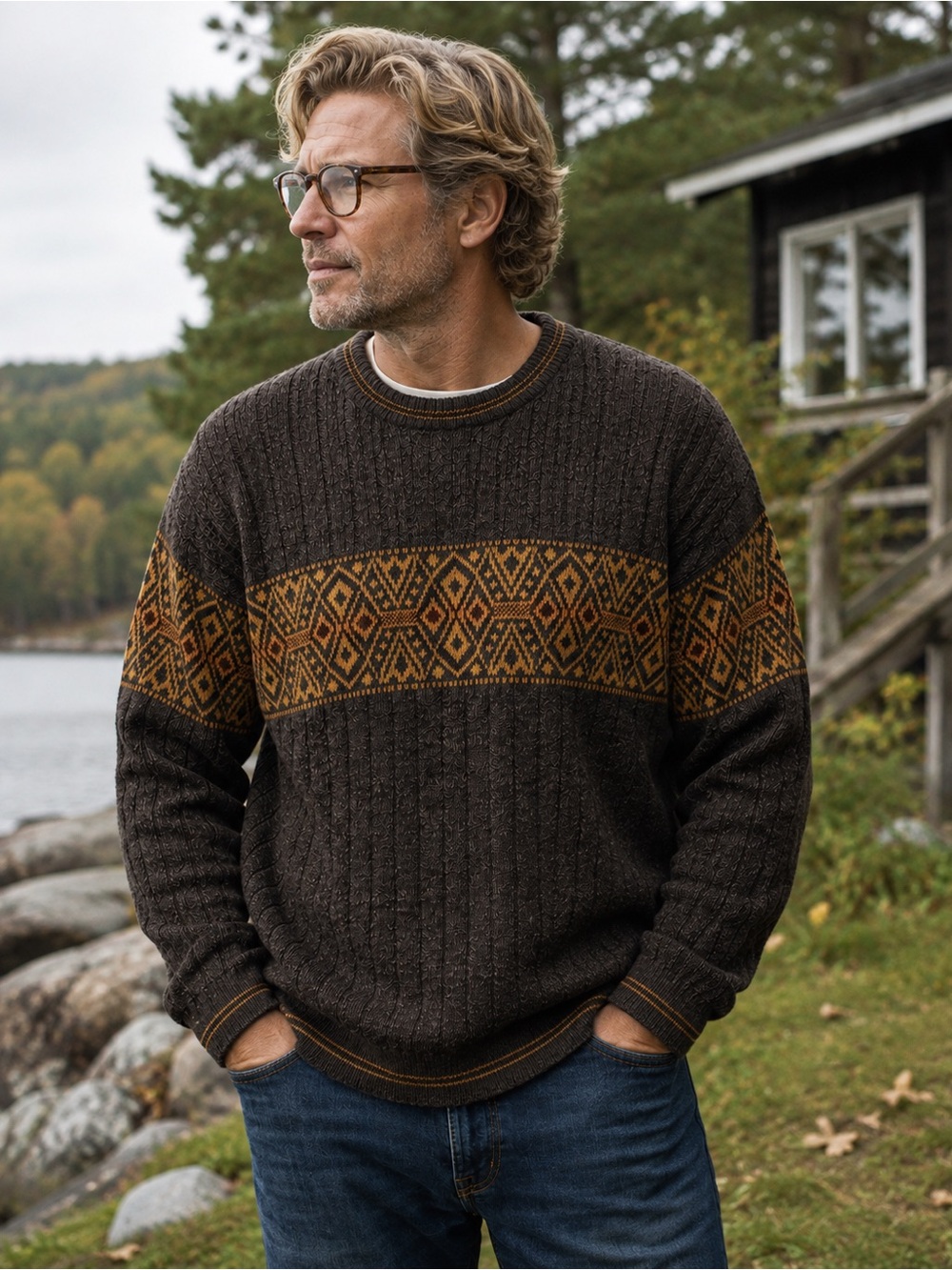 David Taylor Sweater Hand Framed Geometric Pattern Mens XL Vintage 90’s